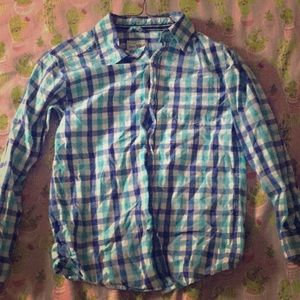 @@@-blue long sleeved plaid shirt-@@@